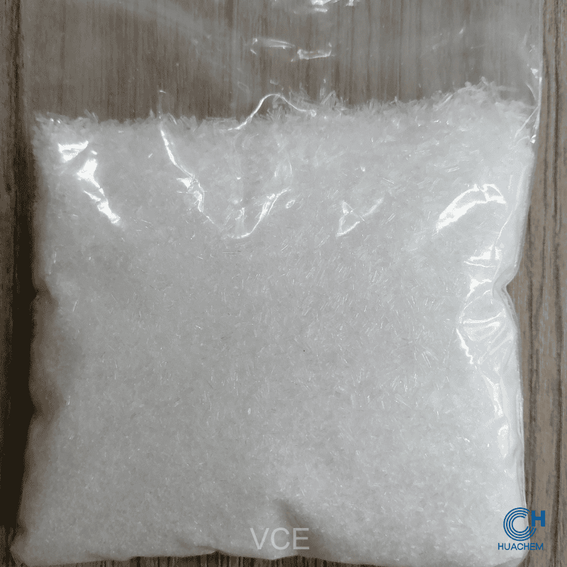 Huachem 3-O-Ethyl Ascorbic Acid white crystalline powder visibly sealed inside a transparent inner polyethylene bag.