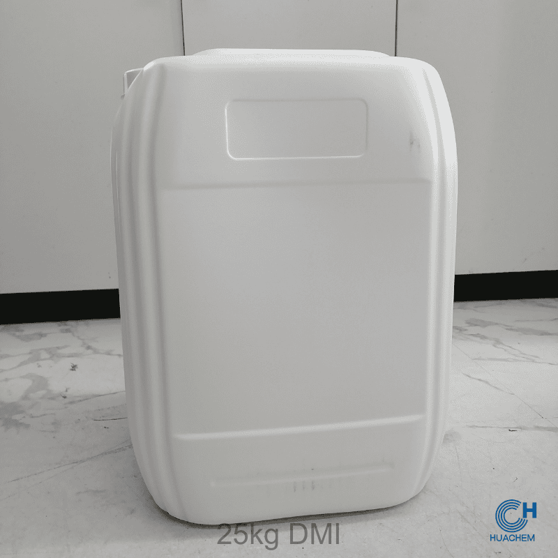 Industrial 25kg bulk packaging of Huachem Dimethyl Isosorbide in a sealed, opaque plastic drum. This design ensures complete light protection and secure handling for large-scale cosmetic manufacturing.