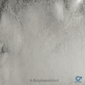 The fine, uniform, white crystalline powder texture of Huachem 4-Butylresorcinol, a high-purity cosmetic preservative.