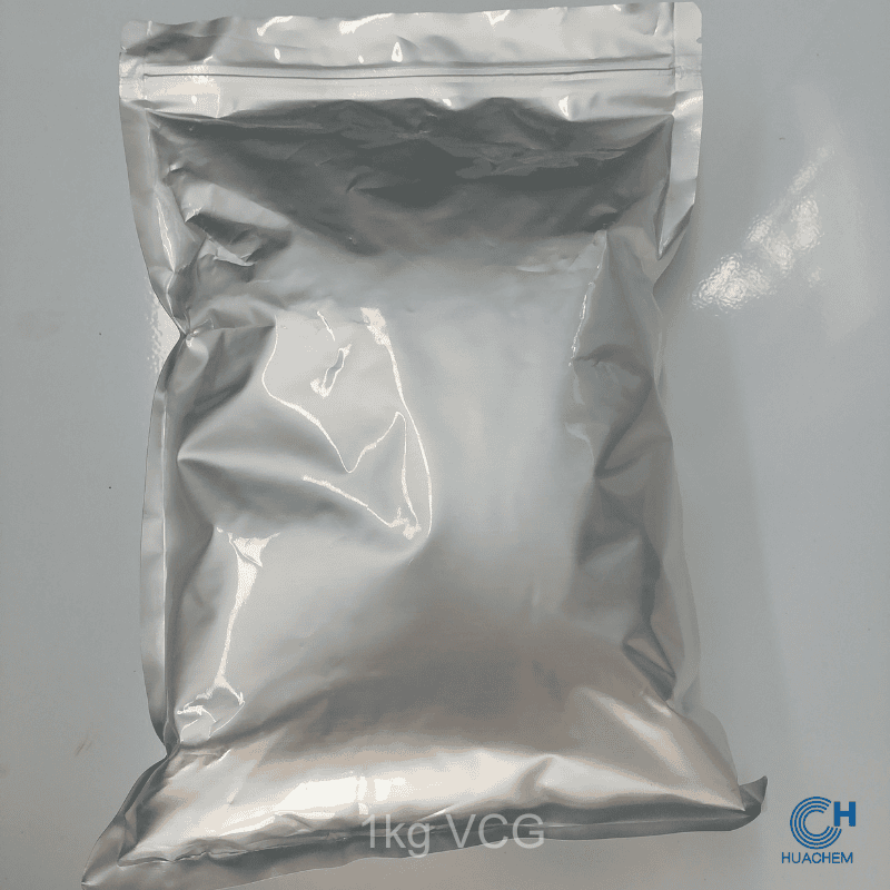 Standard 1kg retail unit of Huachem Ascorbyl Glucoside, packaged in a sealed metallic foil pouch for optimal protection.