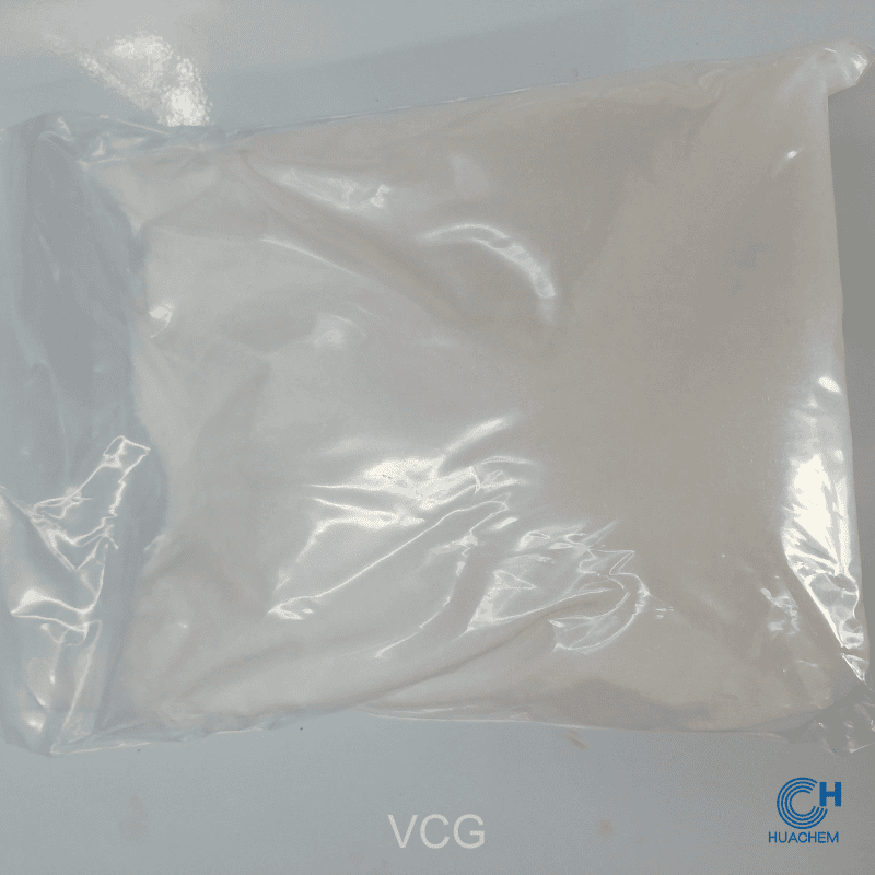 Huachem Ascorbyl Glucoside white powder visibly sealed inside a transparent inner polyethylene bag.